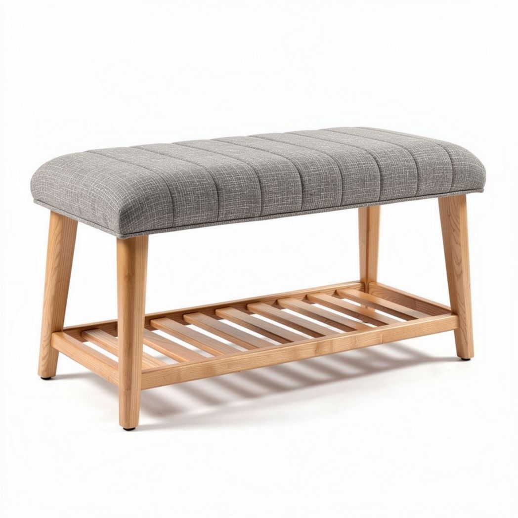 Ławka z tapicerowanym siedziskiem do przedpokoju z drewna - 110 x 45 x 45cm