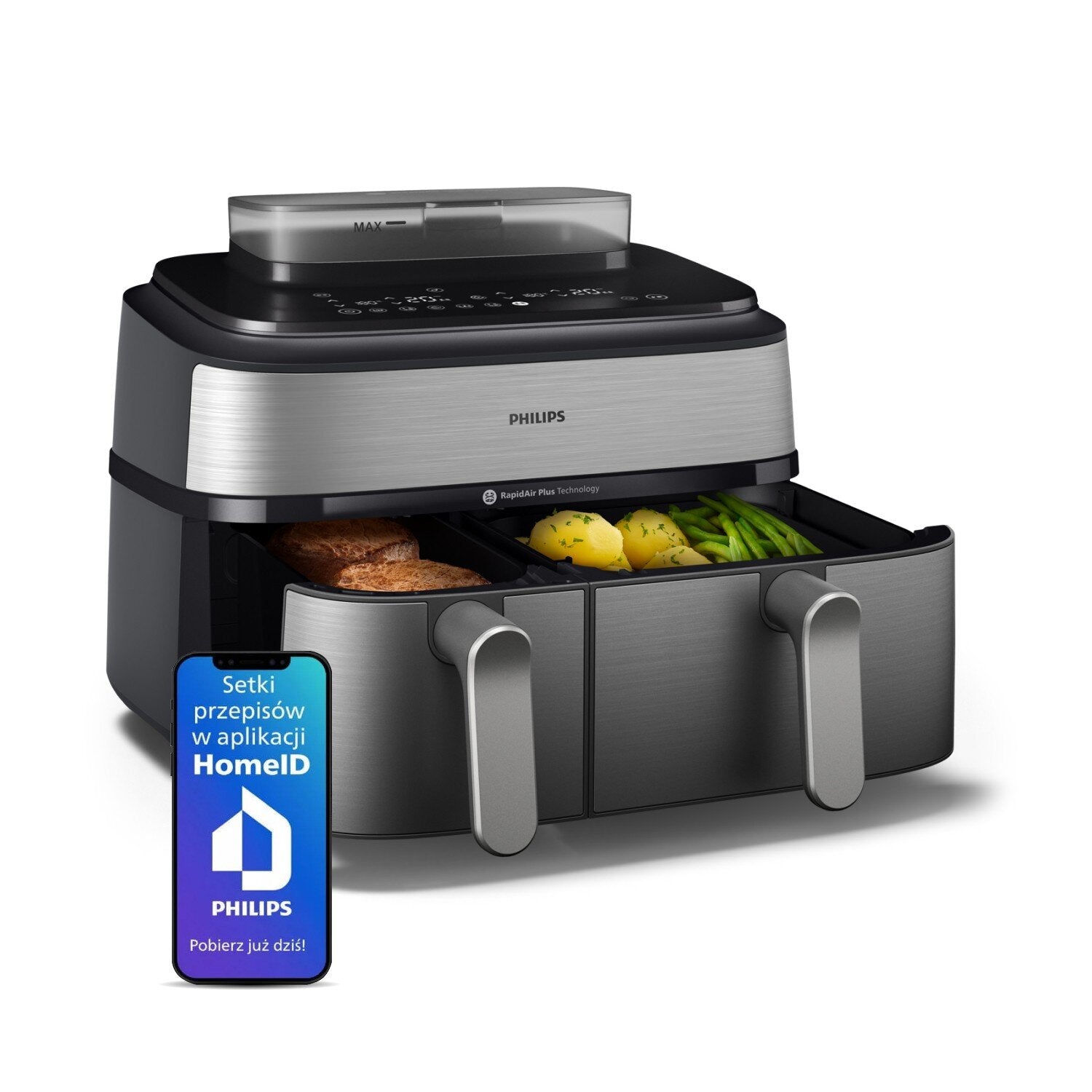 FRYTKOWNICA BEZTŁUSZCZOWA PHILIPS AirFryer Ovi Dual NA555/00 2750W 9L(FRYTKOWNICA BEZTŁUSZCZOWA PHILIPS AirFryer Ovi Dual NA555/00 2750W 9L)