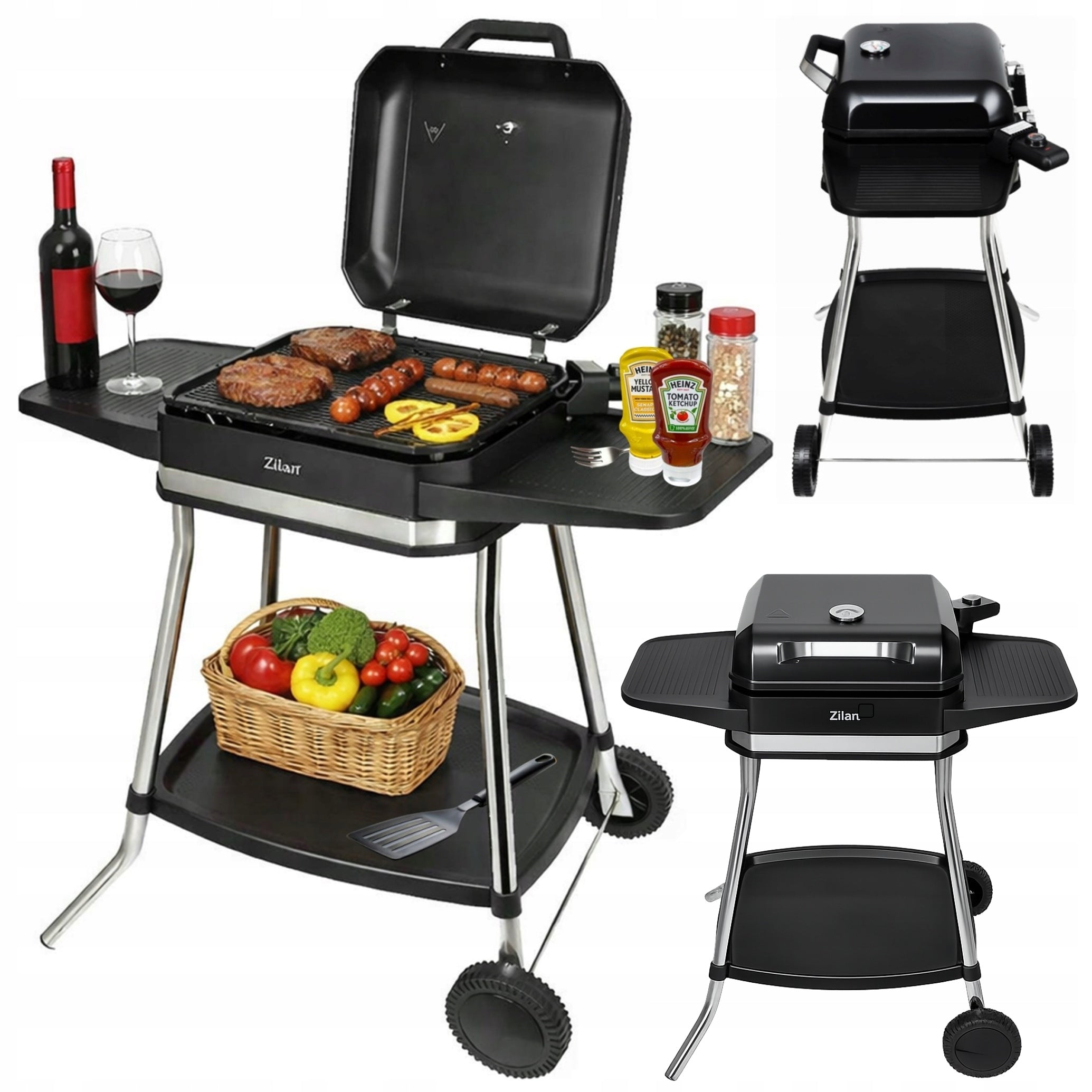 GRILL ELEKTRYCZNY bezdymny OGRODOWY stojący 3050W 6w1 + POKRYWA + TERMOMETR