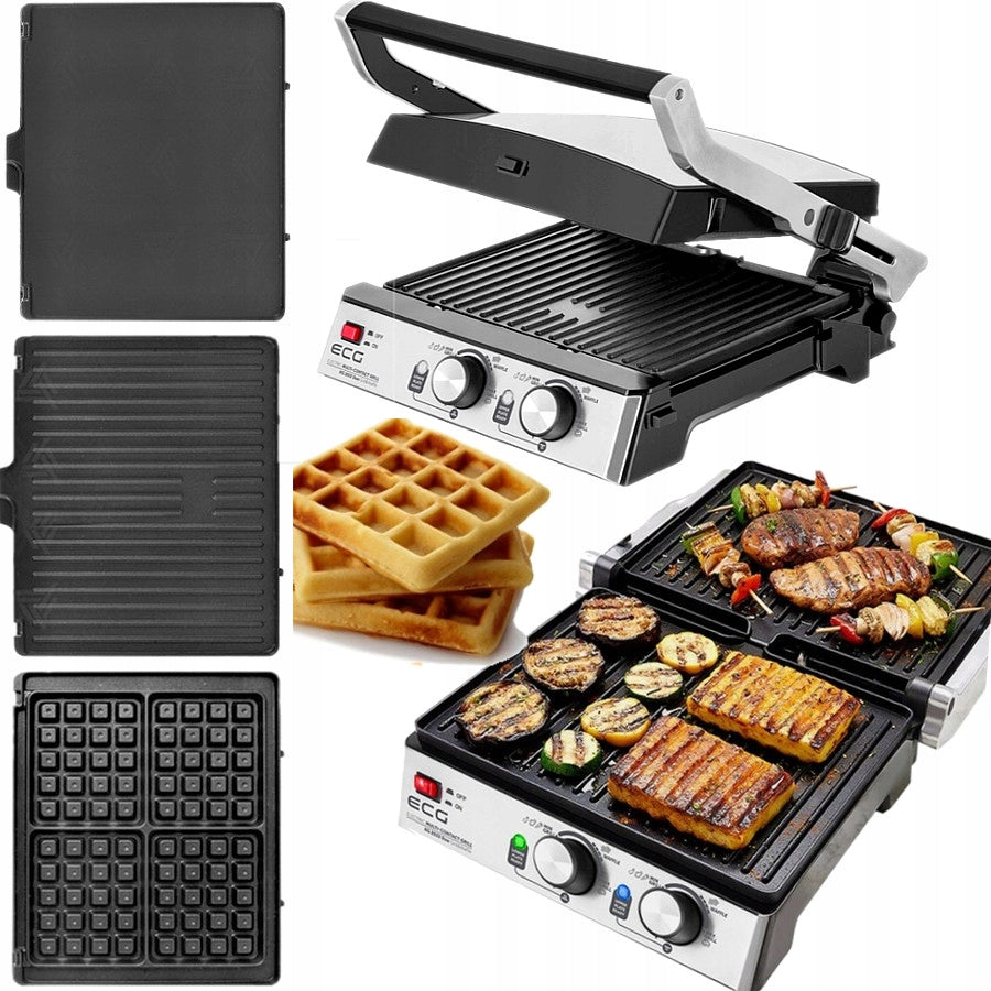 GRILL ELEKTRYCZNY ECG KG 2033 OPIEKACZ PANINI GOFRY BBQ 3w1 2000W SOLIDNY