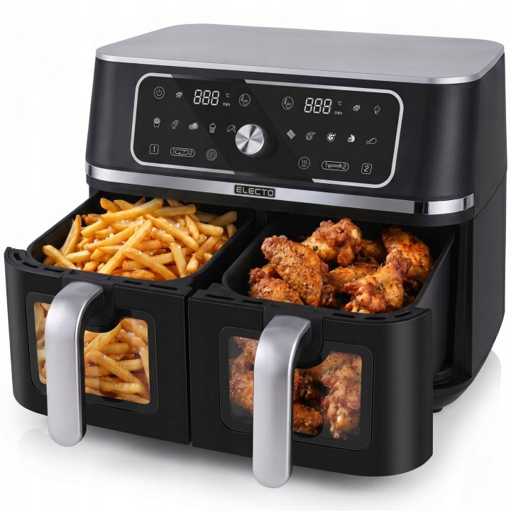 Electo FRYTKOWNICA BEZTŁUSZCZOWA DWUKOMOROWA AIR FRYER 3100W DUŻA FRYTOWNICA 10L
