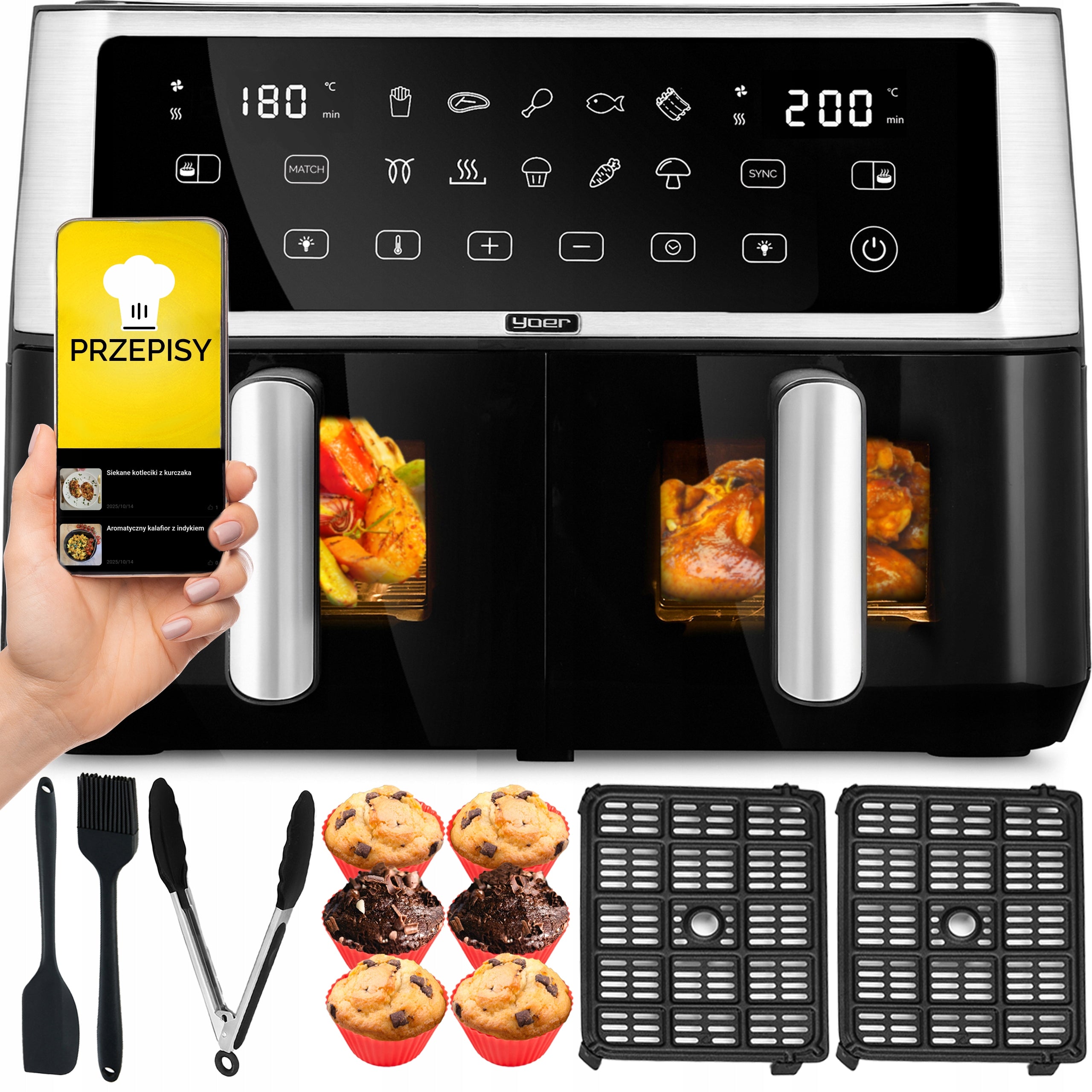 Frytkownica beztłuszczowa Dwukomorowa 10L Air Fryer Yoer 2850W 10 programów(Frytkownica beztłuszczowa Dwukomorowa 10L Air Fryer Yoer 2850W 10 programów)